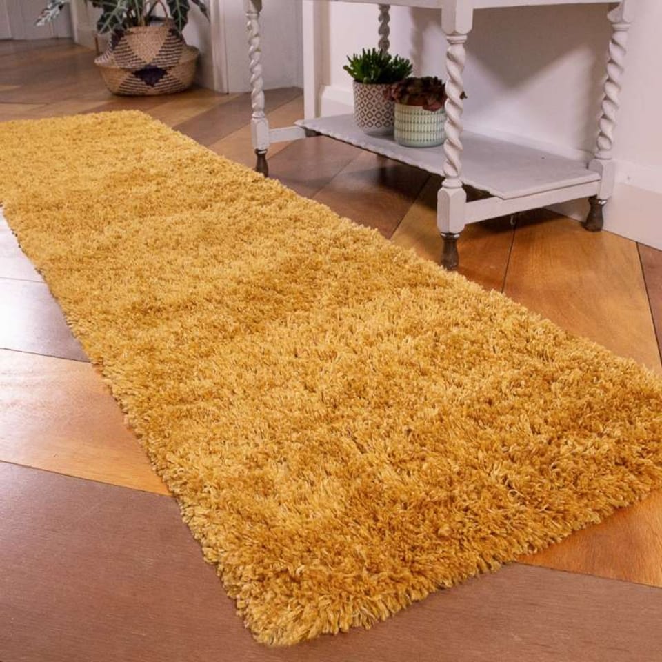 image 1 of KUKOON Runner Rug Yellow Ochre Super Soft Shaggy Long Hallway Rugs 60cm x 240cm
