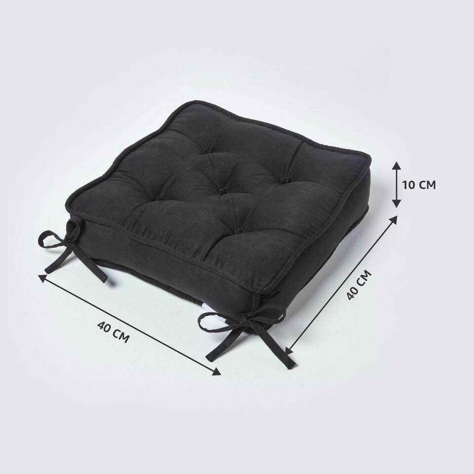image 1 of Homescapes Black Faux Suede Dining Chair Booster Cushion Black