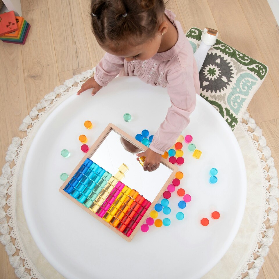 image 1 of Gem Circle Mirror Tray - Sensory Building Toys for Children