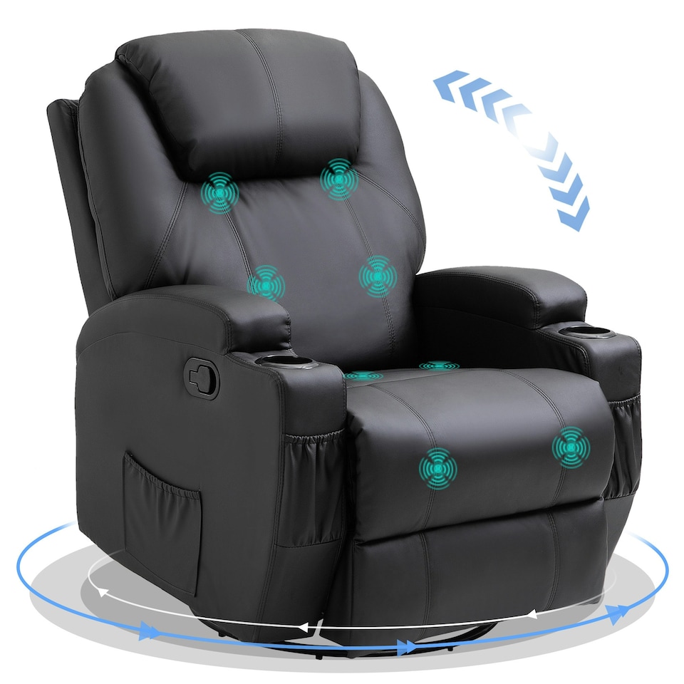 image 1 of HOMCOM 8-Point Massage Recliner Sofa Rocking Swivel with Remote, Black