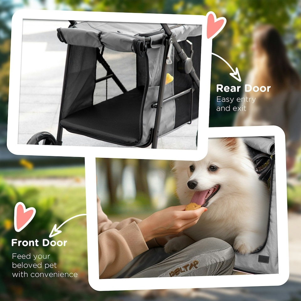 image 1 of PawHut One-click Foldable Pet Stroller w/ Mesh Windows, for Small Pets - Grey