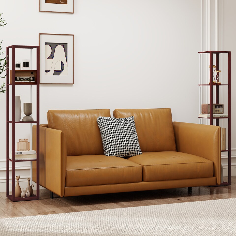 image 1 of HOMCOM RGB LED Floor Lamp with Shelves and Remote Control for Bedroom, Brown | Brown