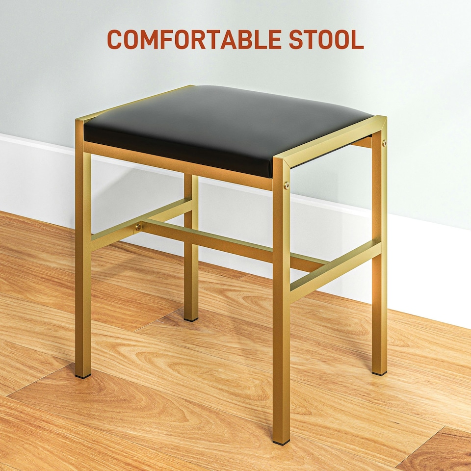 image 1 of HOMCOM Makeup Vanity Desk Set with Lighted Mirror, Stool, Drawers, Black