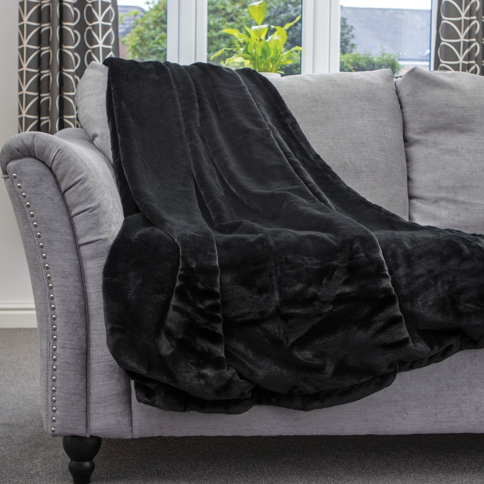 image 1 of Dreamcatcher Black Faux Fur Blanket Throw 160x130cm | Black | Black | One Size | 1