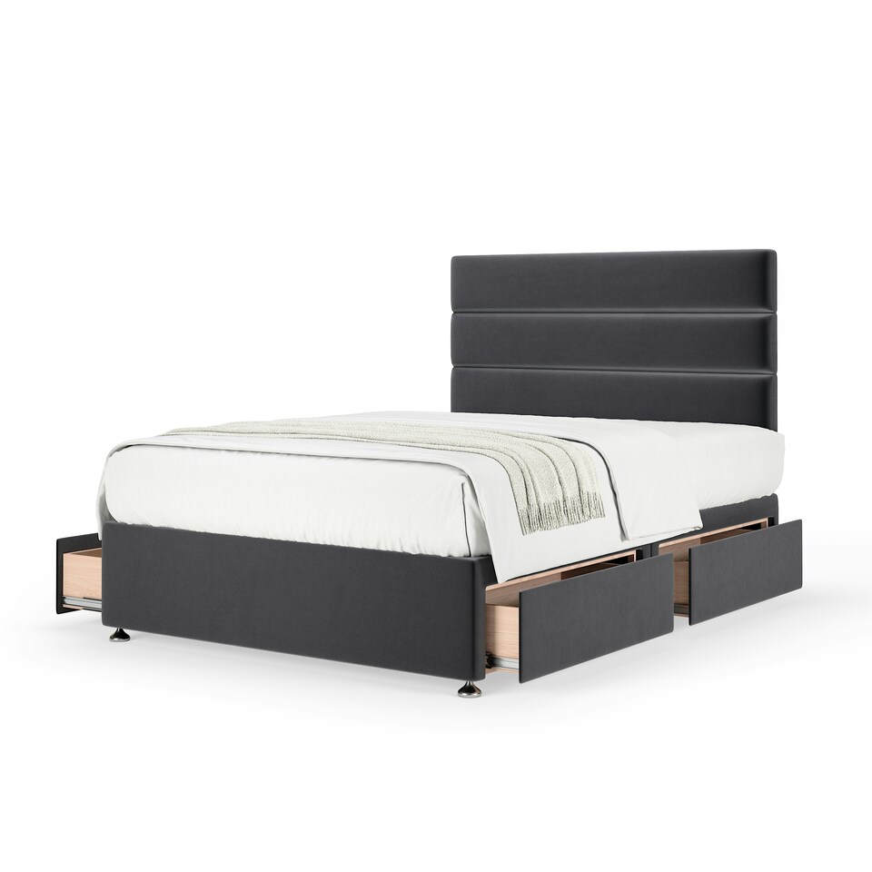 image 1 of Signature Platinum 2000 Pocket Sprung Graphite Plush Velvet 4 Drawer Divan Set And Milan Headboard Double