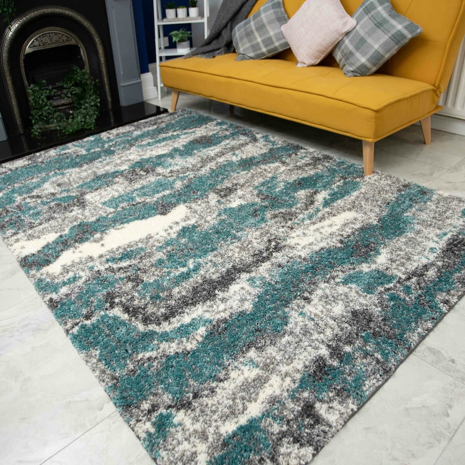 image 1 of KUKOON Light Blue Mottled Shaggy Living Room Area Rug 80cm x 150cm Blue