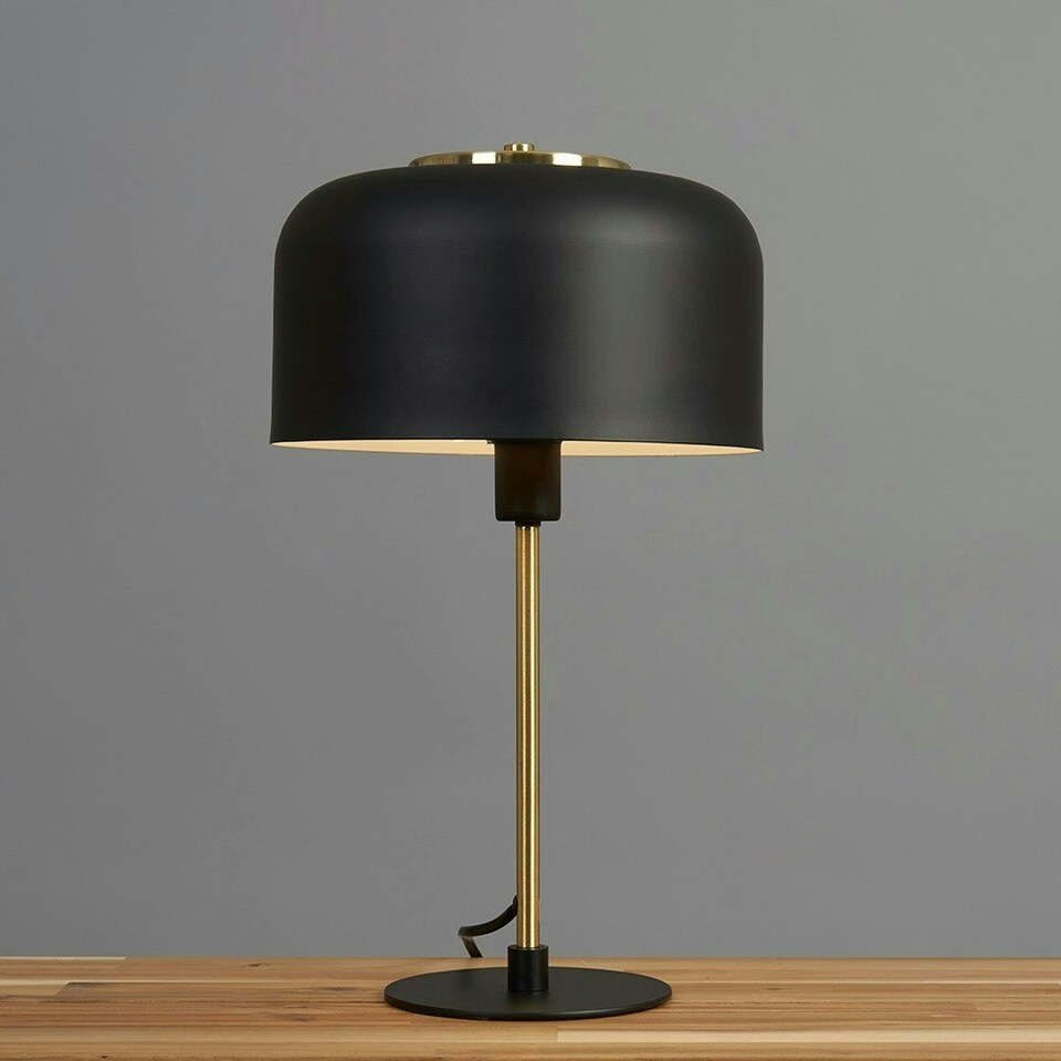 image 1 of ValueLights Contemporary Matt Black And Satin Brass Stem Dome Table Lamp