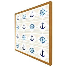 Nautical elements on striped background (Picture Frame) Brown | Oak | L