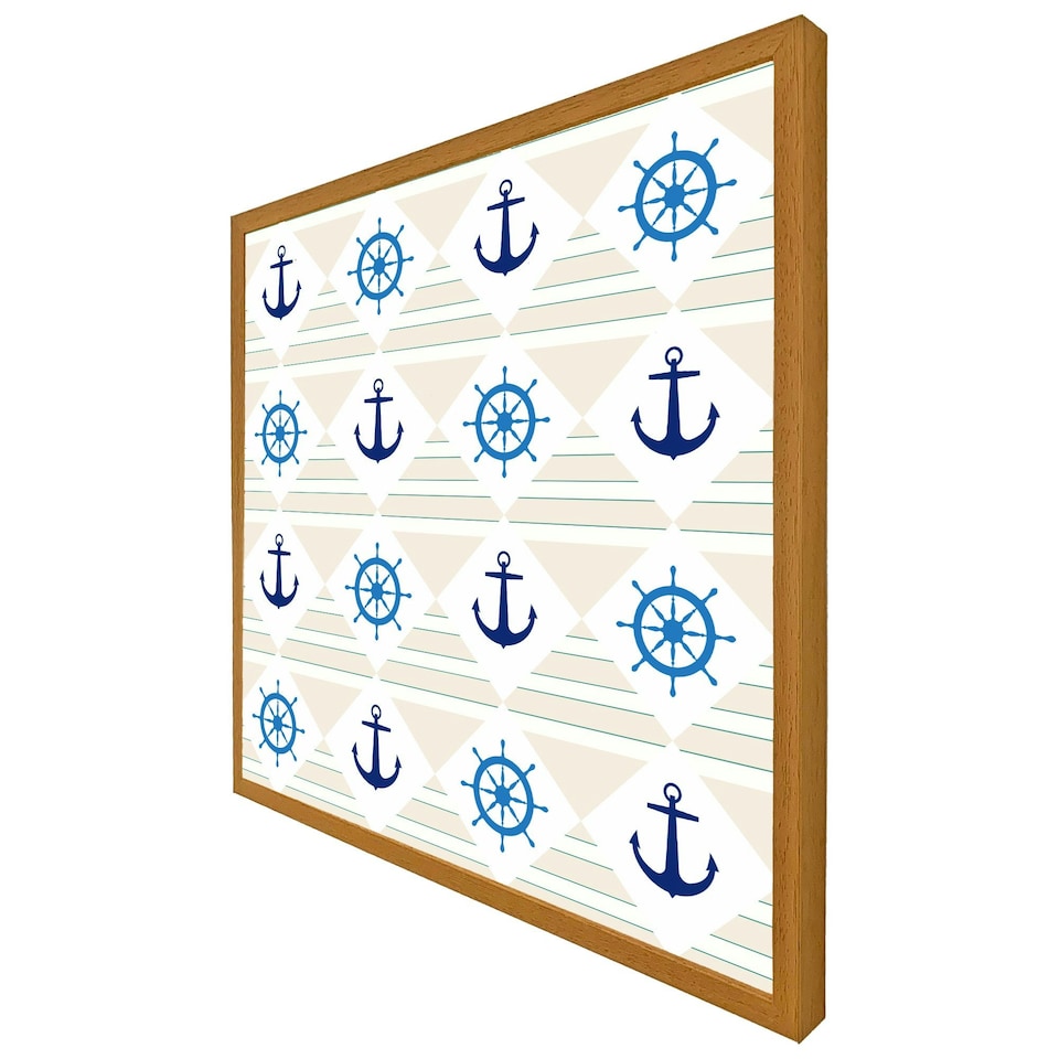 image 1 of Nautical elements on striped background (Picture Frame) Brown | Oak | L