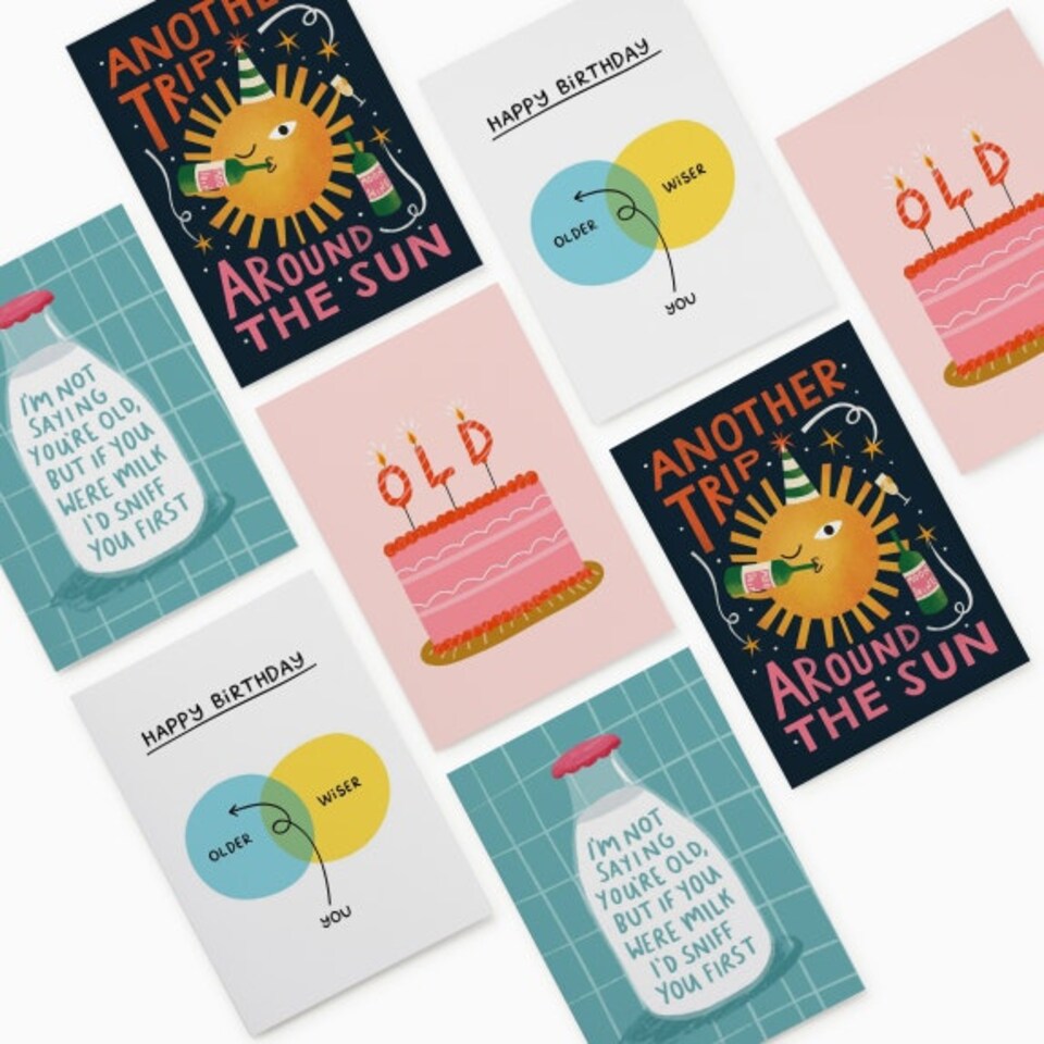 image 1 of 'You're Old' Birthday Card Pack – Box of 8 (4 Designs)