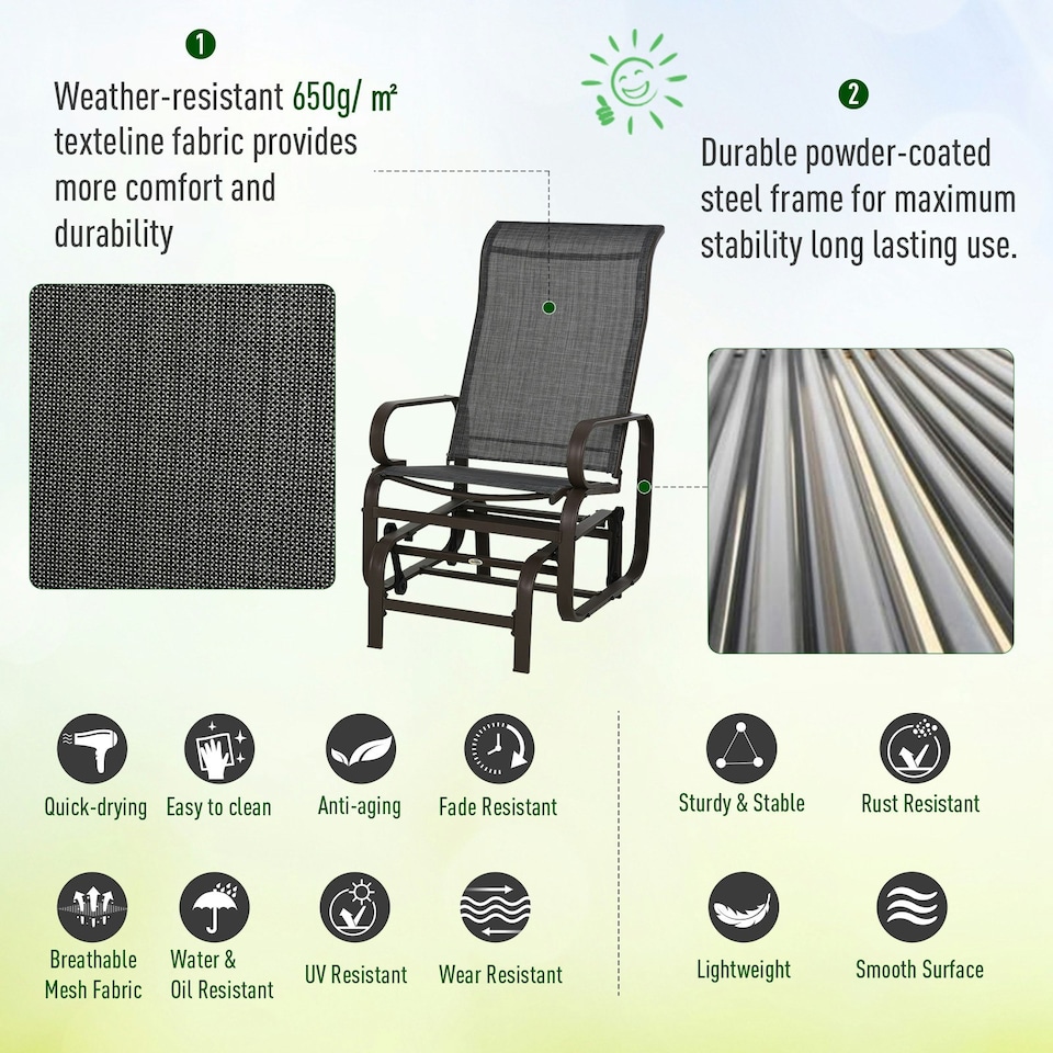 image 1 of Outsunny 3 Pcs Rocking Chair Gliding Chair Set w/ Table for Patio Garden Brown