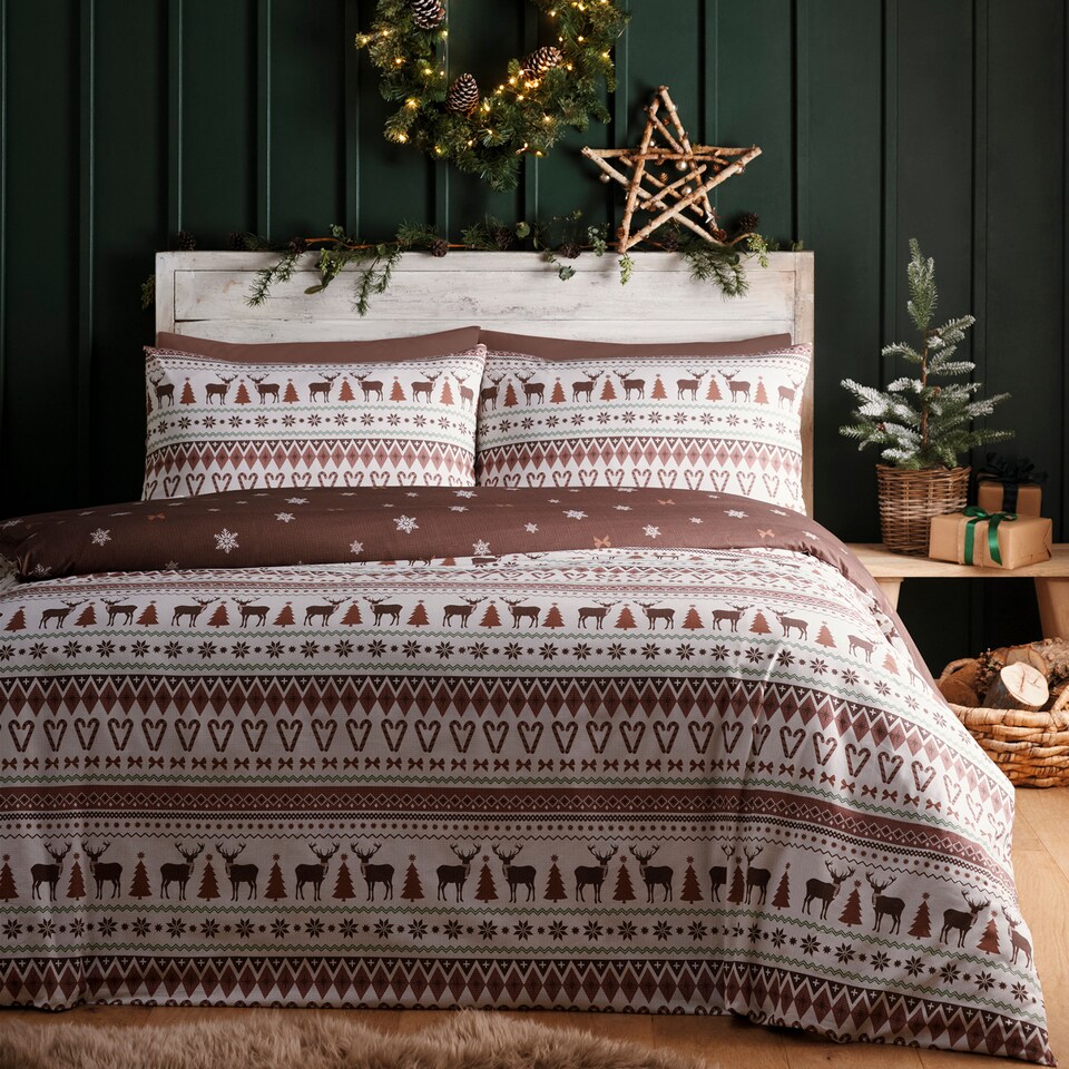 image 1 of Fusion Christmas Fairisle Duvet Cover Set Natural