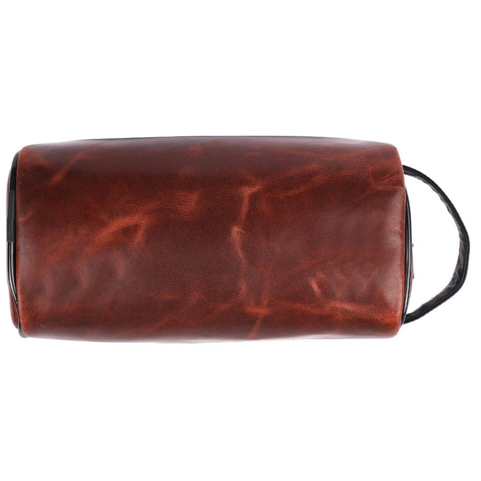 image 1 of SPORTGIFTZ Buffalo Leather Rugby Wash Bag Durable Toiletry Bag for Rugby Players and Fans Moisture-Resistant Lining, Secure Zip and Carry Handle 25cm x 14cm Brown