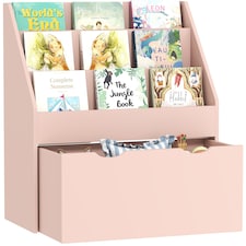 AIYAPLAY Kids Bookcase w/ 3 Tier Shelves, Drawer, for Bedroom, Nursery, Pink | Pink | Pink