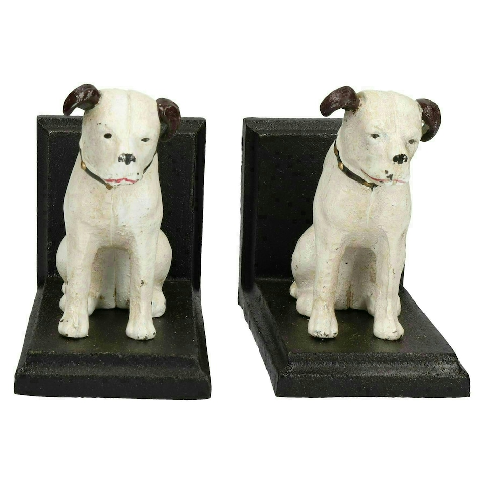 image 1 of HMV Nipper Dog Bookends Ornament Figurine Cast Iron Book Ends Stand Holder