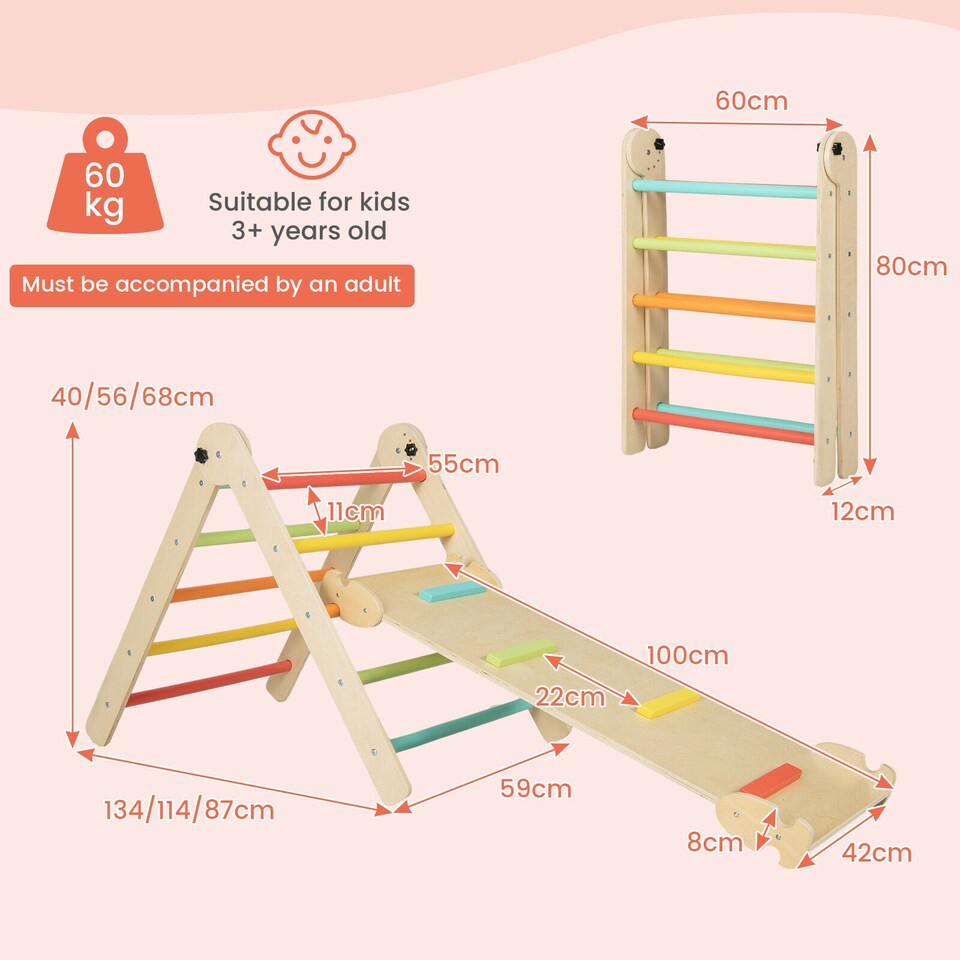 image 1 of COSTWAY 3-in-1 Triangular Climbing Toys Outdoor Toddlers Foldable Triangle Set