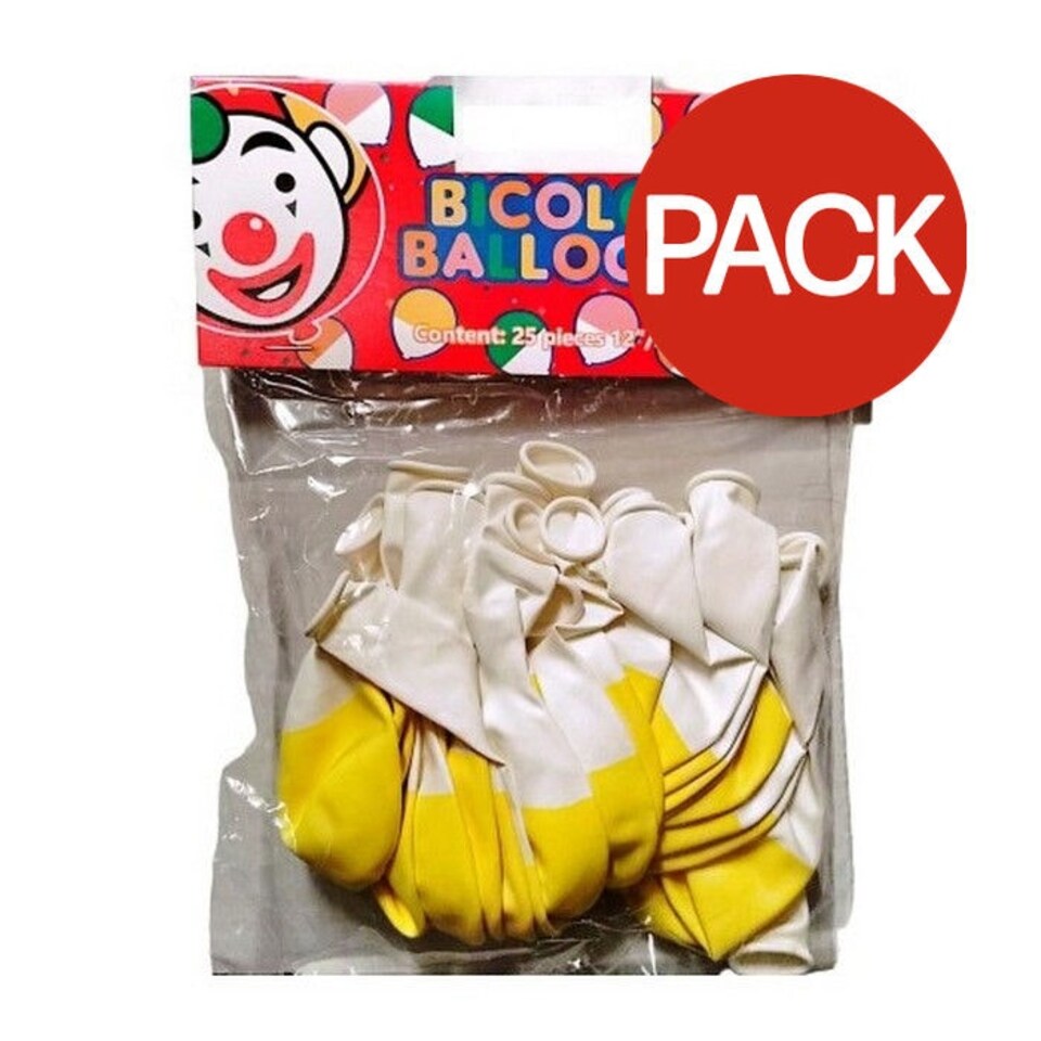 Globos Latex Balloons (Pack of 25) - Yellow/White - One Size