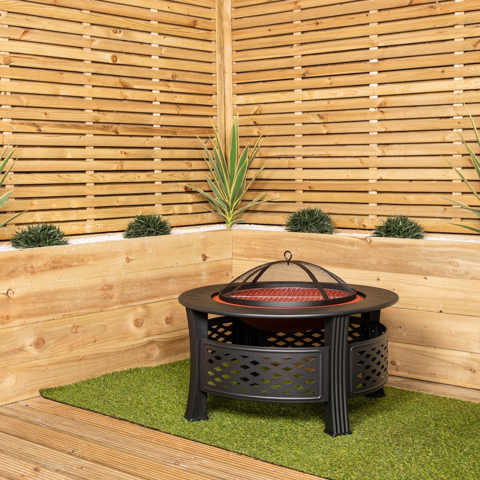image 1 of Samuel Alexander 80x58cm Black Steel Garden Patio Firepit Heater BBQ with Cover