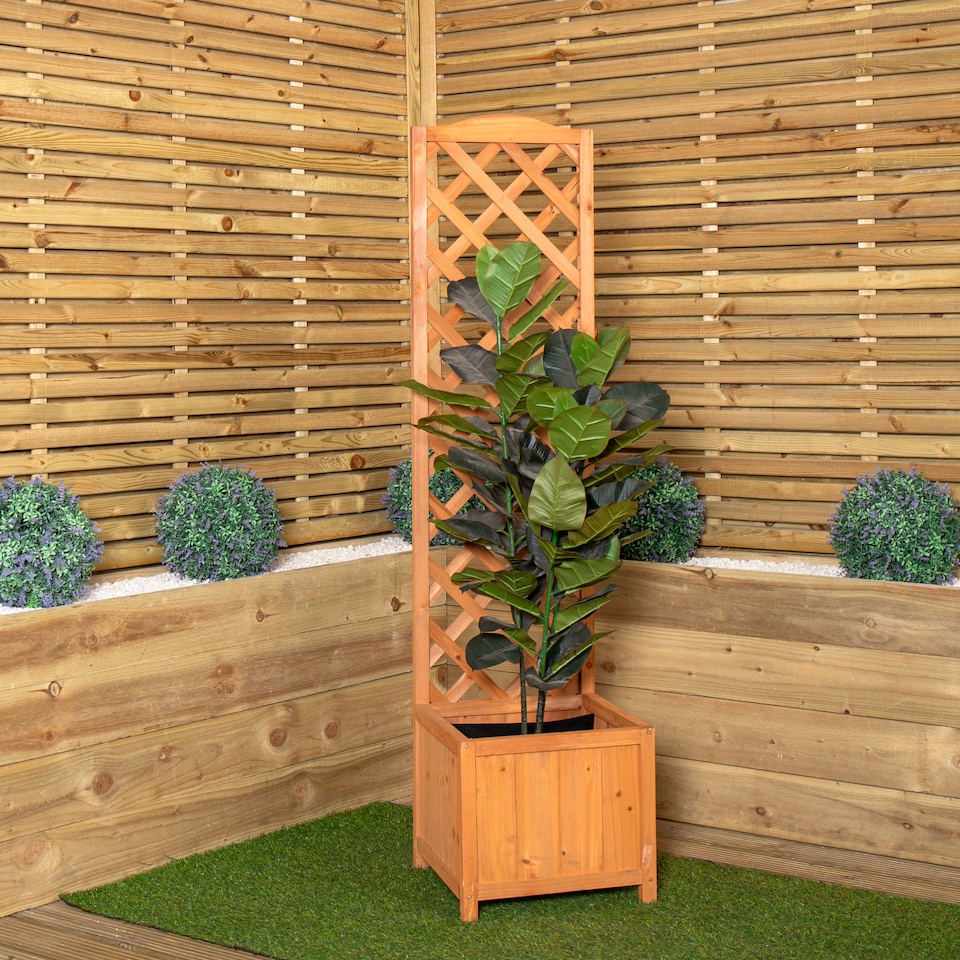 image 1 of 1.6m Samuel Alexander Natural Wooden Freestanding Garden Trellis with Raised Bed Planter