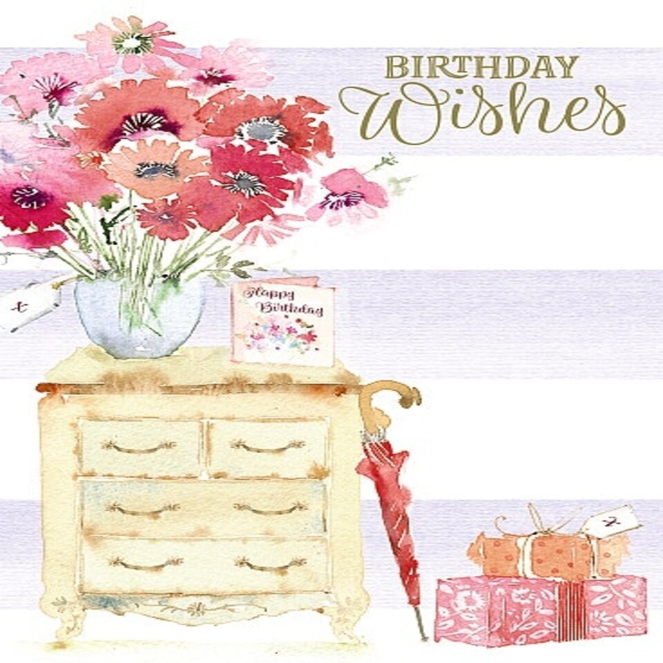 image 1 of Happy Birthday Wishes Vase Of Flowers Card