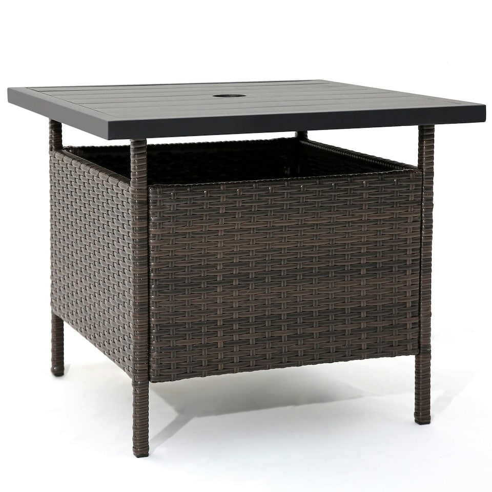 image 1 of COSTWAY Rattan Umbrella Side Table Outdoor Garden Table Brown
