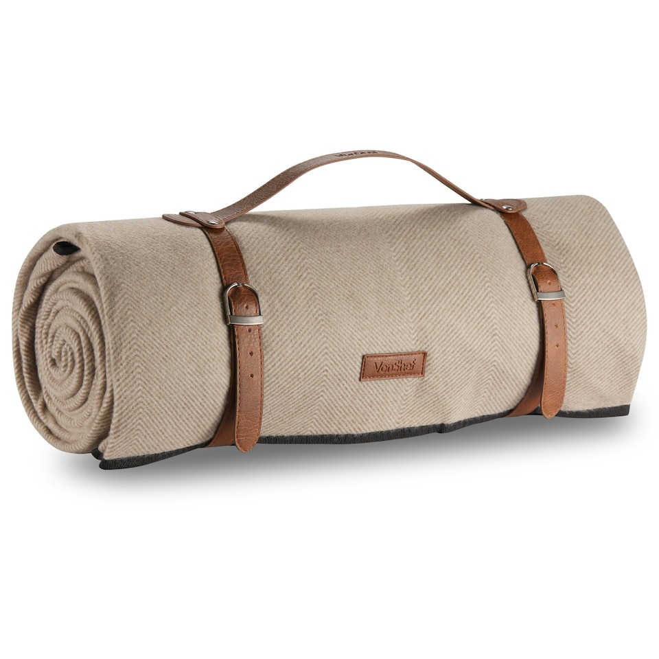 image 1 of VonShef Picnic Blanket XL Beige Herringbone for Outdoors