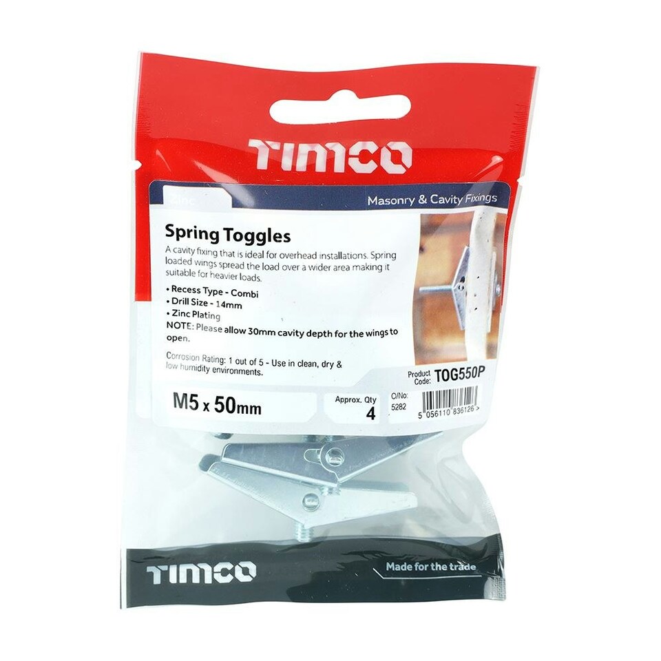 image 1 of Timco - Spring Toggles - Zinc (Size M5 x 50 - 4 Pieces)