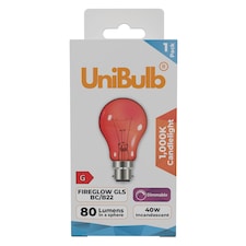 UniBulb B22 GLS 40W 1000K Fireglow Red Light Bulb - Pack of 1 | Red | 1