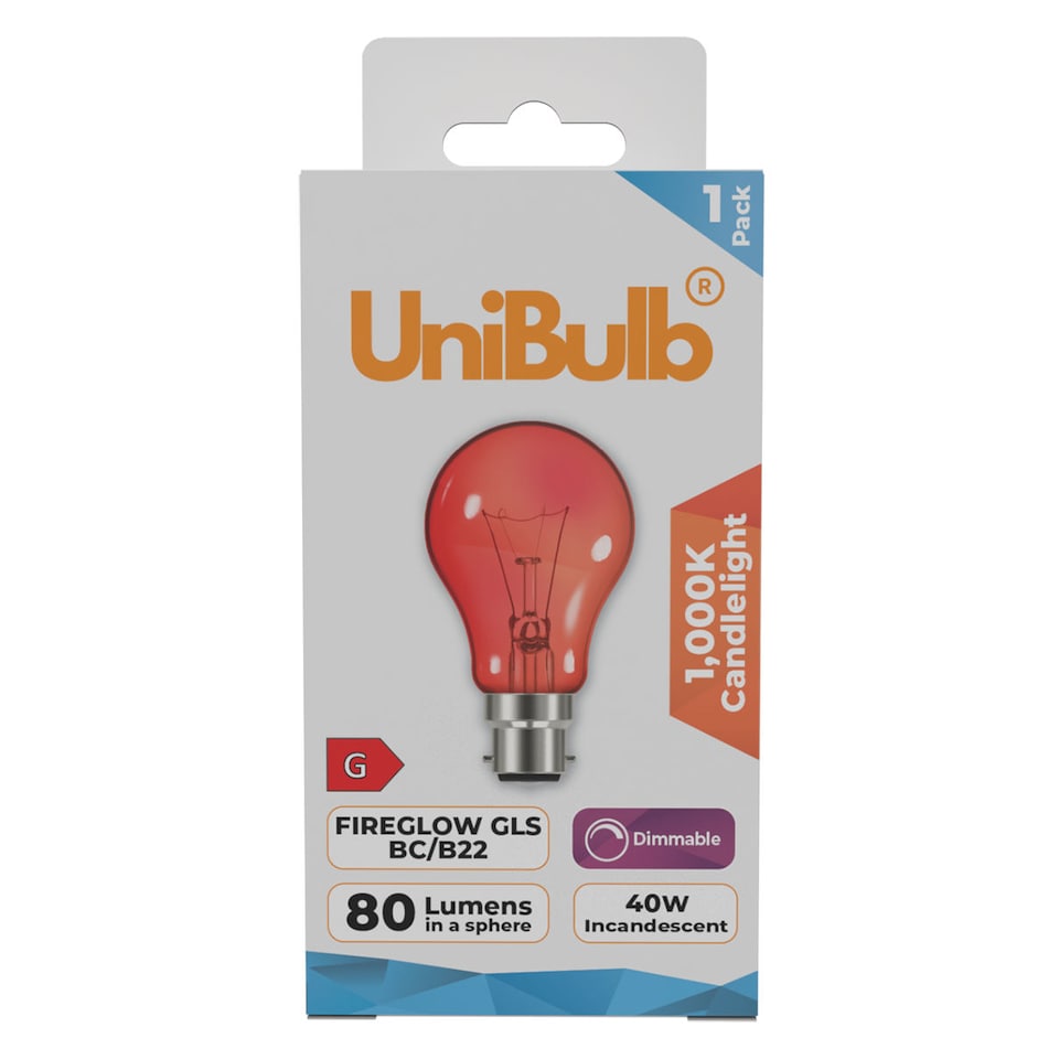 image 1 of UniBulb B22 GLS 40W 1000K Fireglow Red Light Bulb - Pack of 1 | Red | 1