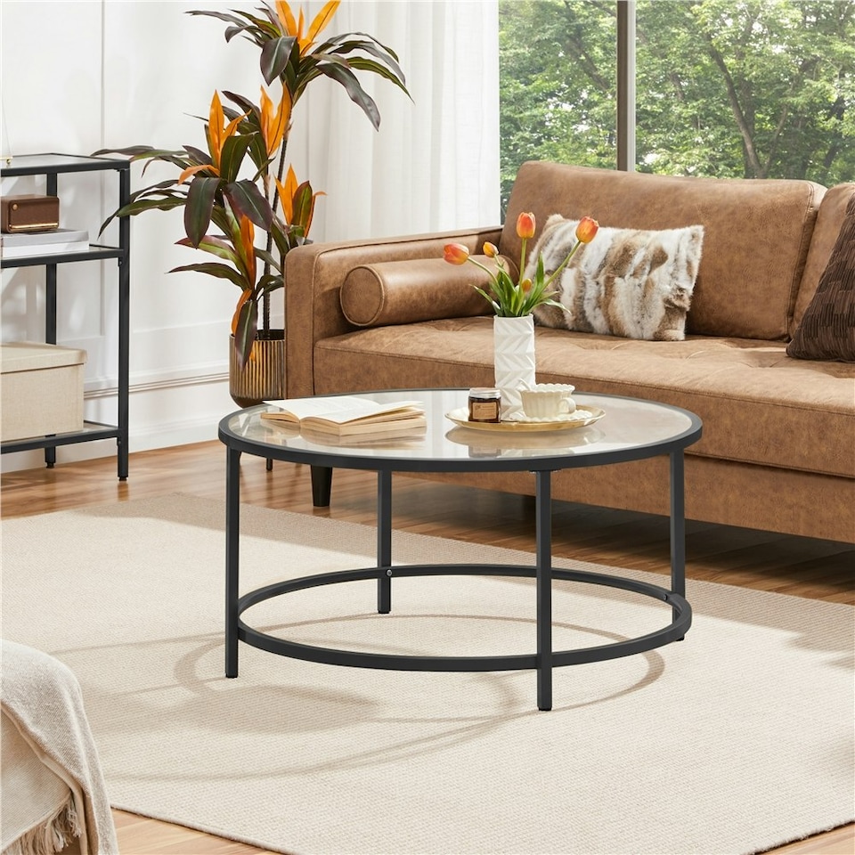 image 1 of Yaheetech  Tempered Glass Round Coffee Table
