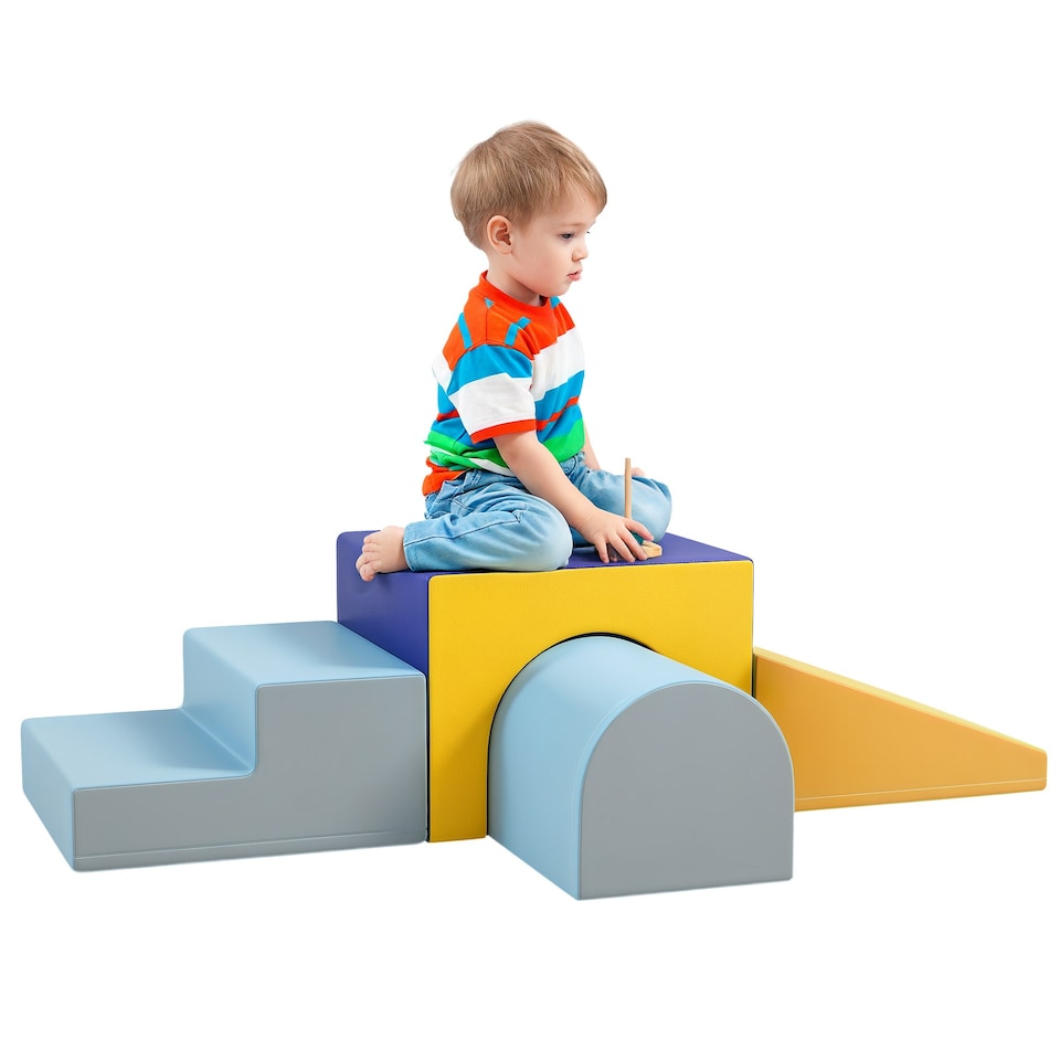 image 1 of HOMCOM 4-Piece Soft Play Set, Baby Foam Block, For Ages 1-3 Years, Blue