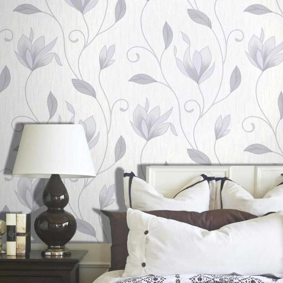 image 1 of Envy Synergy Floral Textured Wallpaper - Dove Grey - 33ft x 20.5in Grey