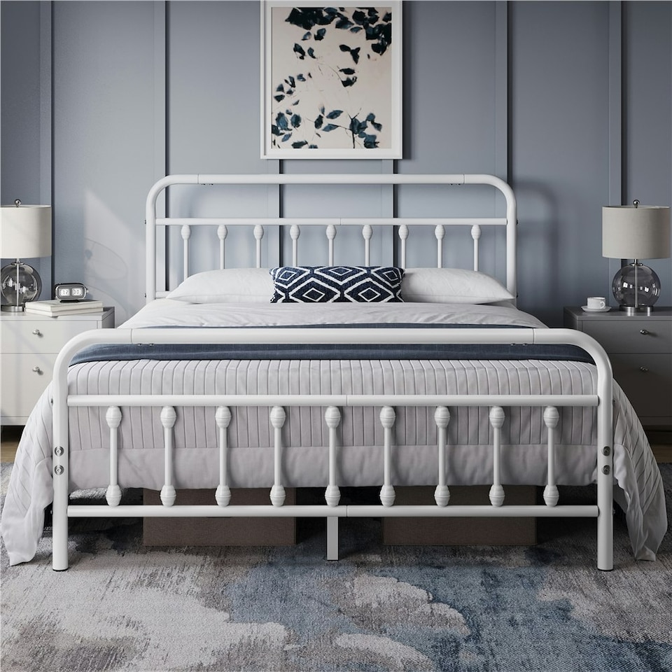 image 1 of Yaheetech 5ft King Vintage Iron Platform Bed with High Headboard White