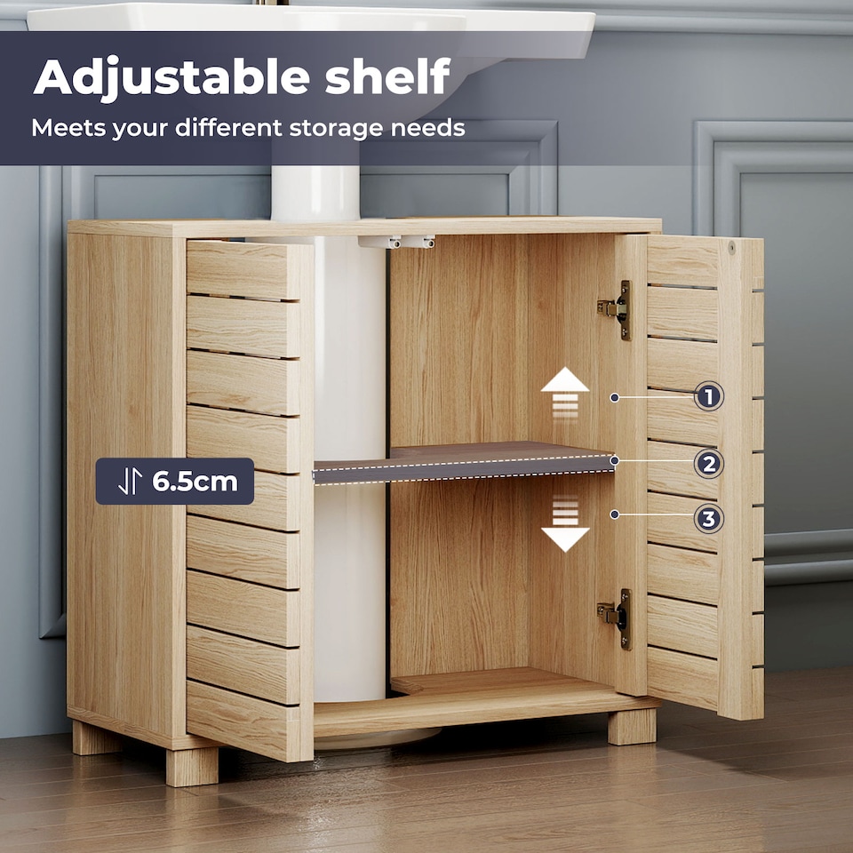 image 1 of Levede 2 Door Oak Wooden Bathroom Under Sink Cabinet Basin Storage Vanity Unit