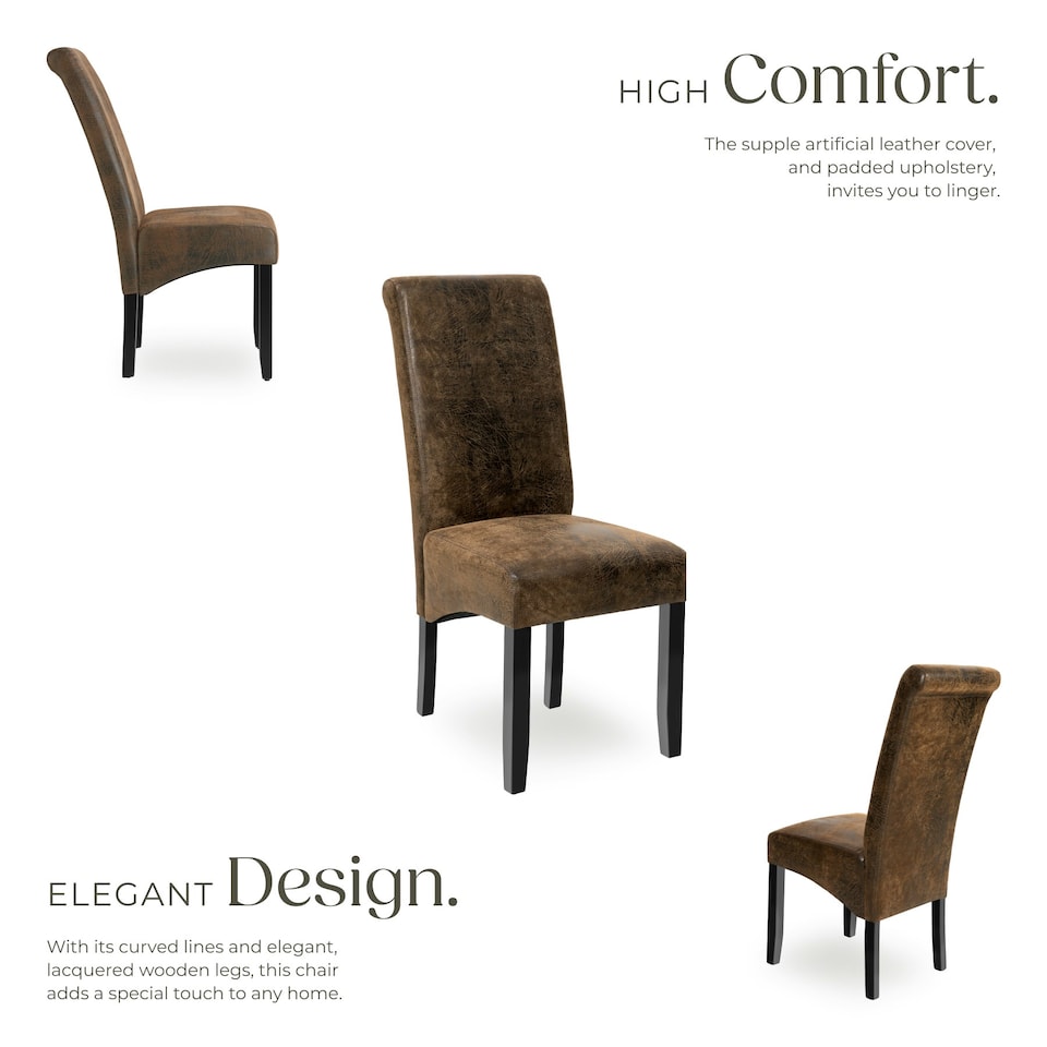 image 1 of Dining Chair - ergonomic seat shape, high backrest, padded, faux leather - Set of 4 Brown | Antique