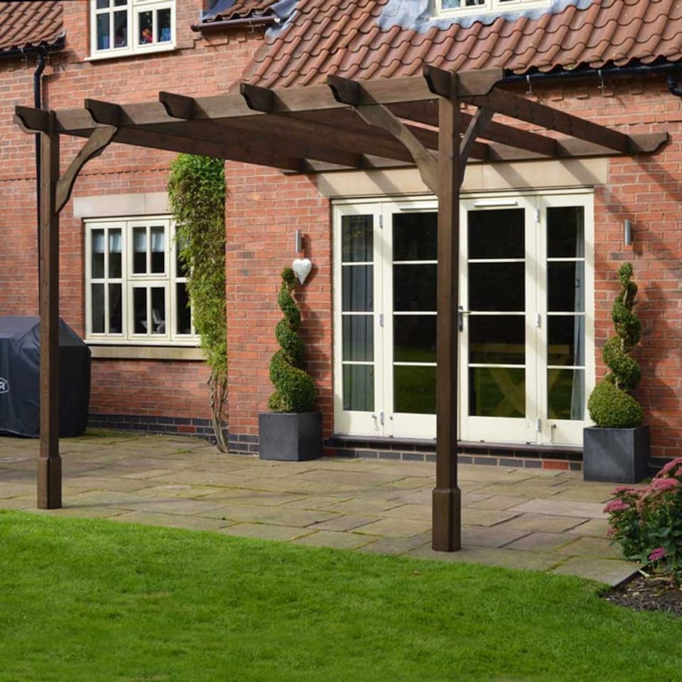 image 1 of Wall Mounted Premium Pergola - Wood - L360 x W480 x H270 cm - Rustic Brown