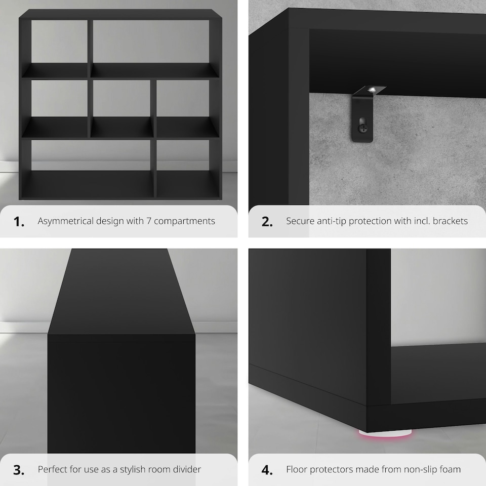 image 1 of Bookshelf Tartu - with 7 storage compartments Black
