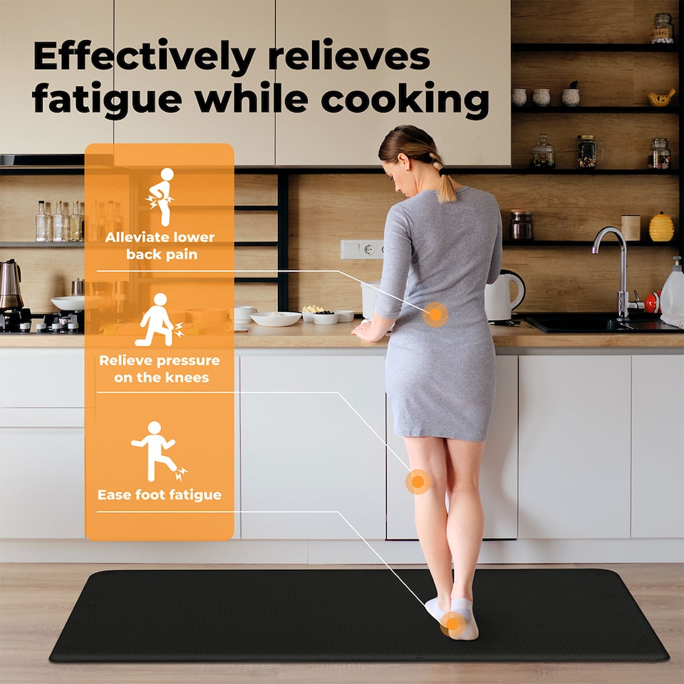 image 1 of Marlow 2PC Kitchen Mat Black Non-Slip Woven Rubber Absorbent Floor Mat | Black | Black | One Size