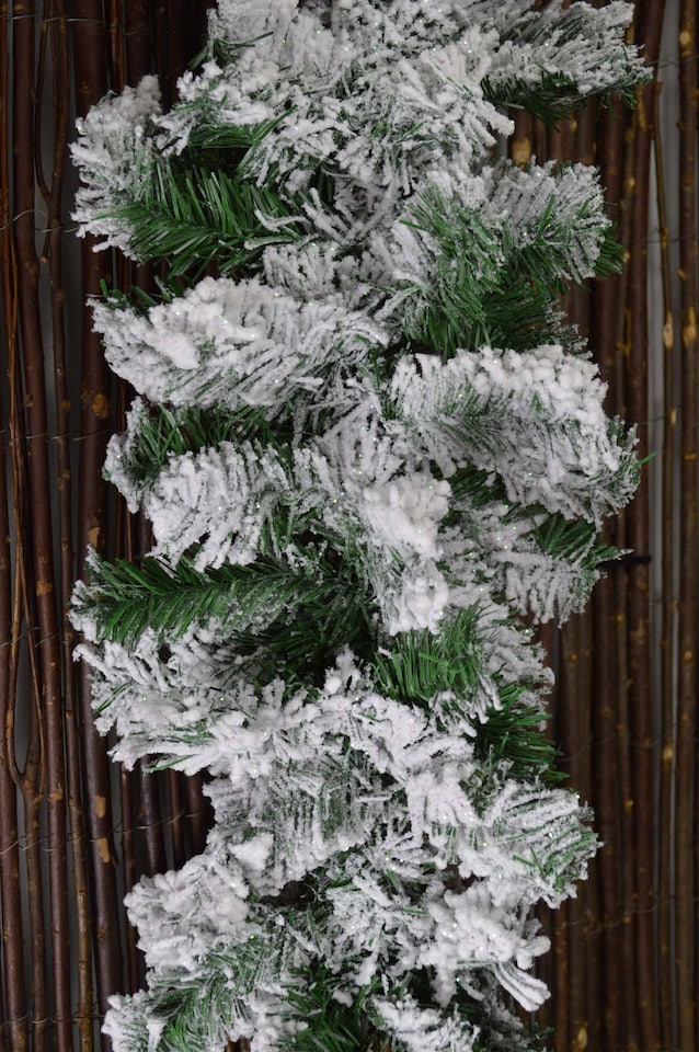 image 1 of Premier 2.7m Snow Flocked Pine Christmas Garland with Glitter Finish