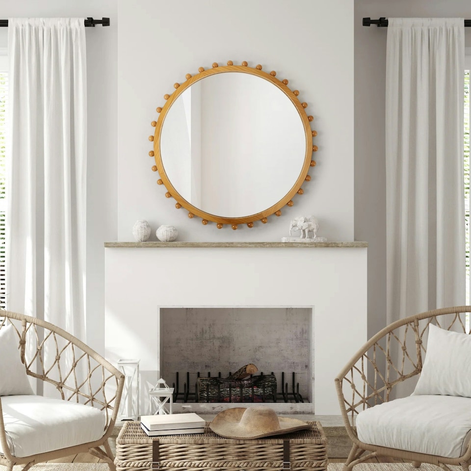 image 1 of Living and Home Pine Wood American Transitional Style Decorative Wall Mounted Mirror | Brown