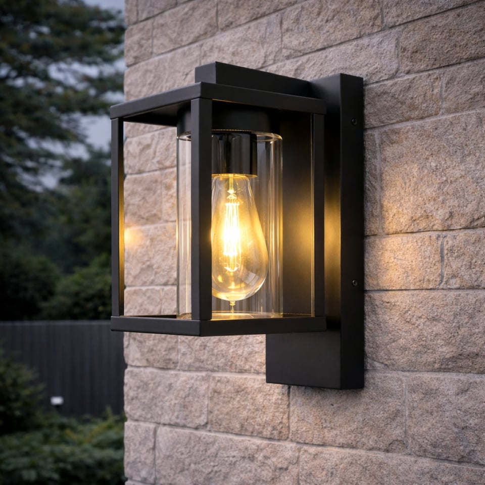 image 1 of CGC ABEL Matt Black Box Lantern Wall Light