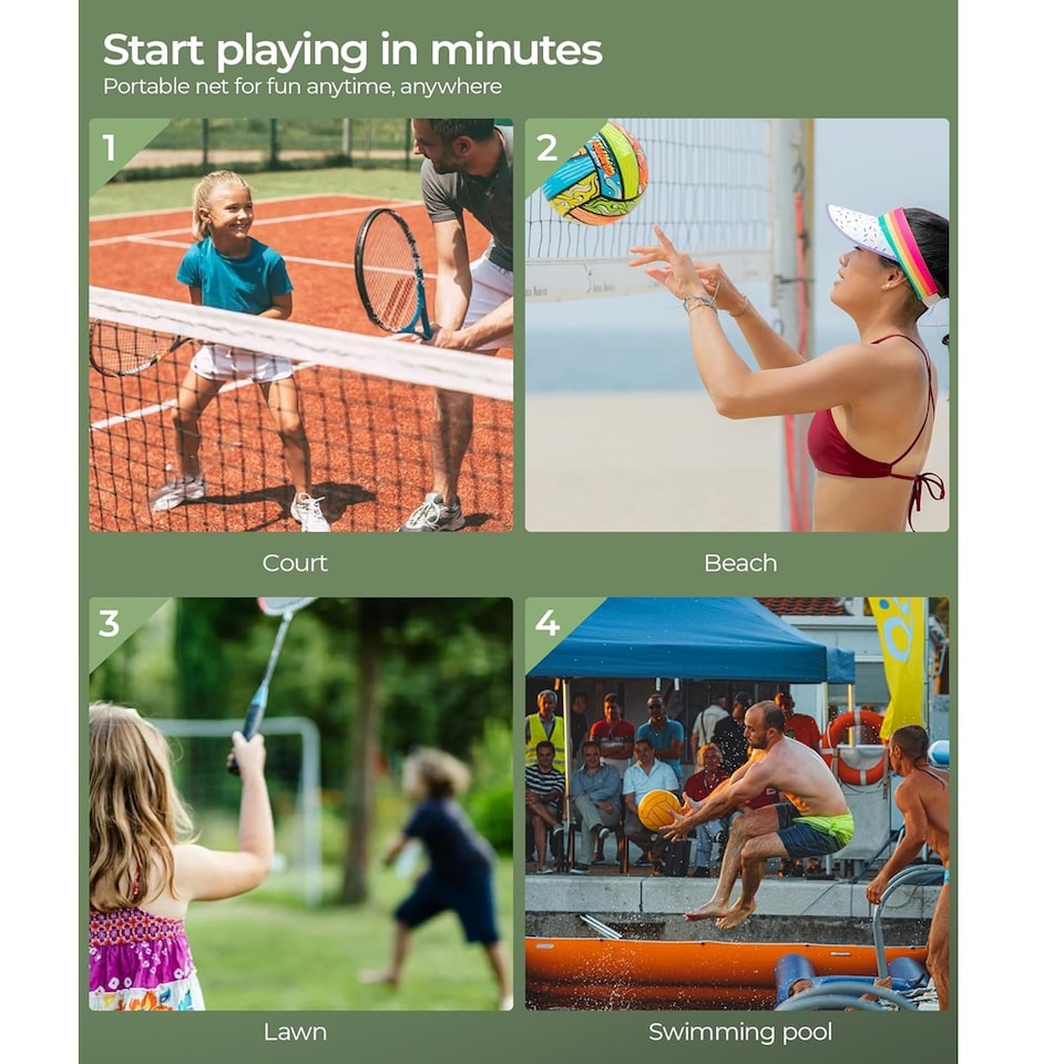 image 1 of Gr8 Home Yellow Black 4m Badminton Net Post Set Portable Volleyball Pickleball Tennis