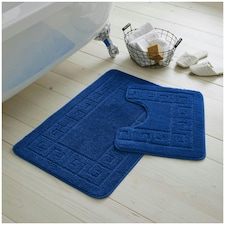 VELVETIO Greek Bath Mat & Pedestal Mat Water Absorbent Non Slip Toilet Rugs Blue | Royal Blue