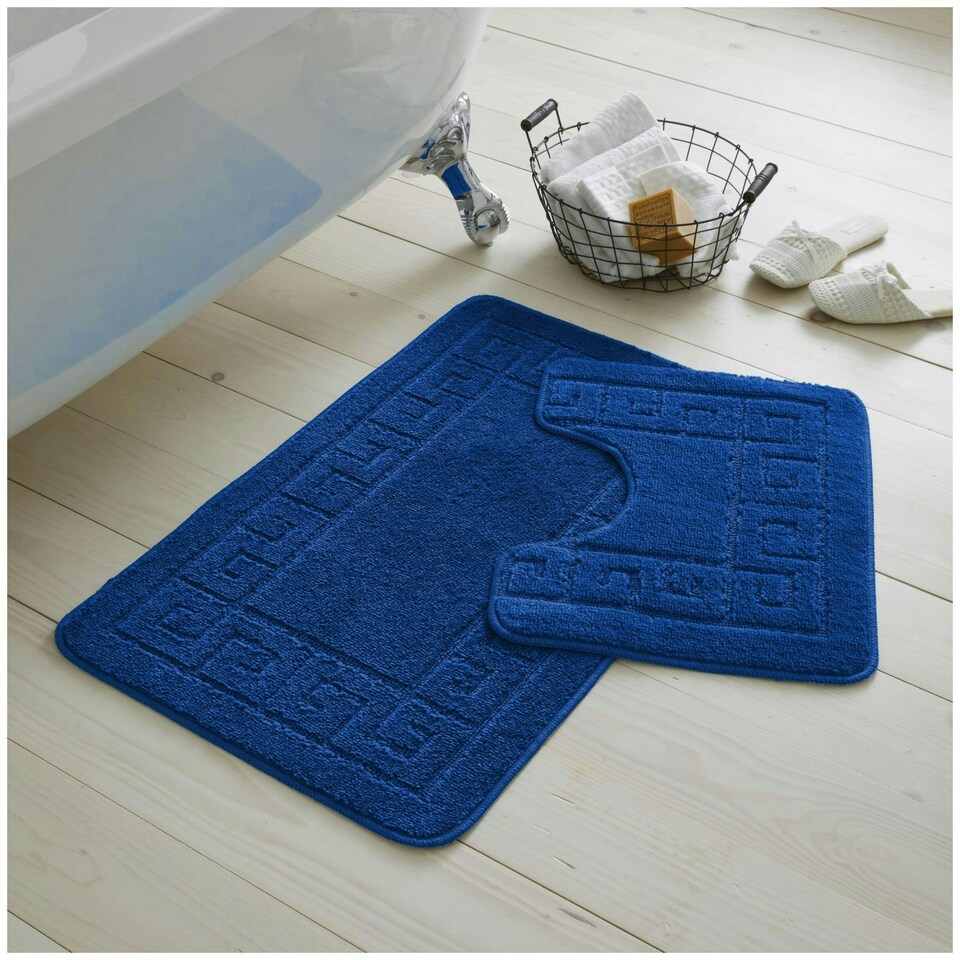 image 1 of VELVETIO Greek Bath Mat & Pedestal Mat Water Absorbent Non Slip Toilet Rugs Blue | Royal Blue
