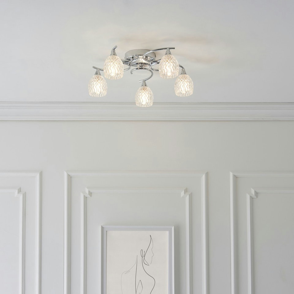image 1 of Boyer 5 Light Semi Flush Multi Arm Ceiling Light Chrome, G9