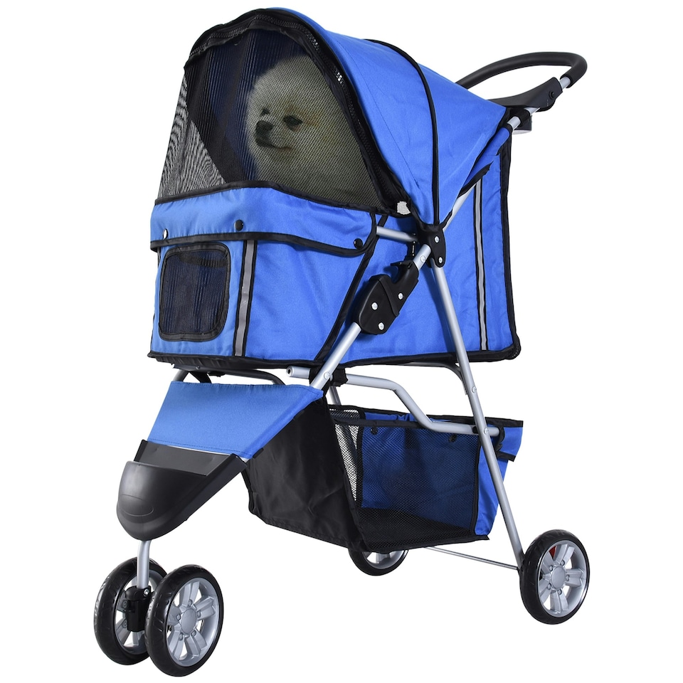 image 1 of PawHut Pet Stroller Pushchair Carrier for Cat Puppy with 3 Wheels Blue