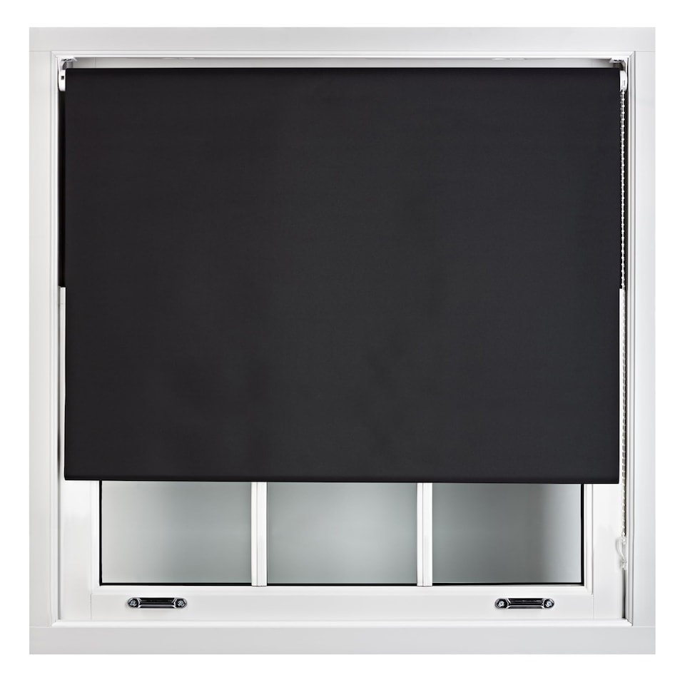 image 1 of Blackout Roller Blind 90cm Wide x 165cm Long | Metal Fittings | Black | Black