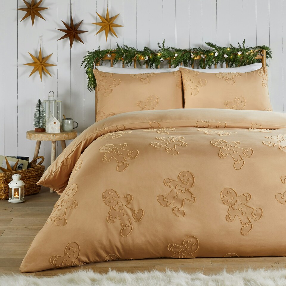 image 1 of Duvet Day Gingerbread Tufted Soft Touch Single Duvet Set Orange | Single