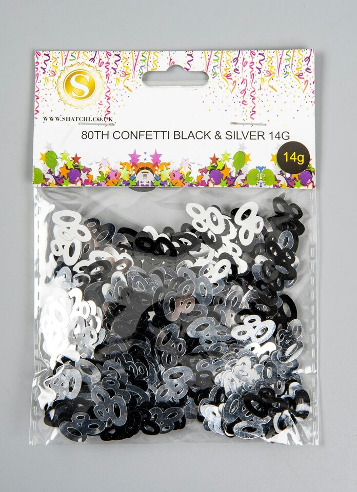 image 1 of 2 Packs of 14g 80th Black Happy Birthday Party Glitz Confetti Sprinkles