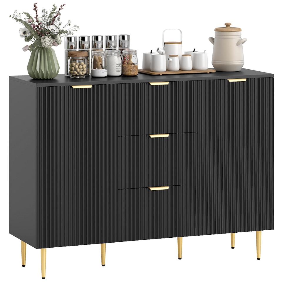 image 1 of HOMCOM Sideboard Buffet Cabinet w/ 3 Drawers and Adjustable Shelves, Black